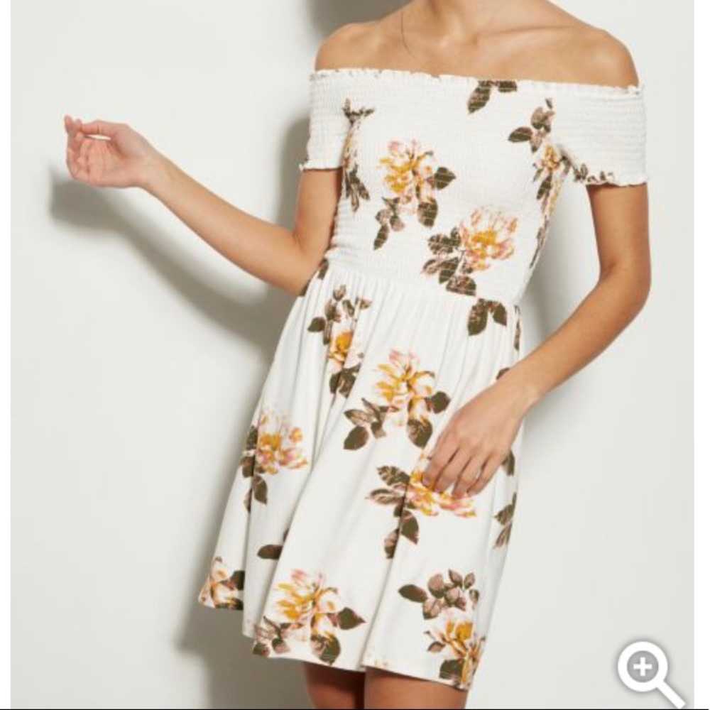 Print Off The Shoulder Super Soft Smocked Dress